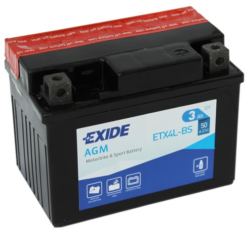 Аккумулятор EXIDE ETX4L-BS 12В 3Ач 50CCA 113x70x85 мм Обратная (-+)