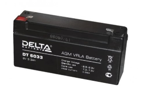 Аккумулятор Delta DT 6033 6В 3,3Ач 134x34x66 мм Прямая (+-)