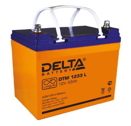 Аккумулятор Delta DTM 1233 L 12В 33Ач 195x130x168 мм Прямая (+-)