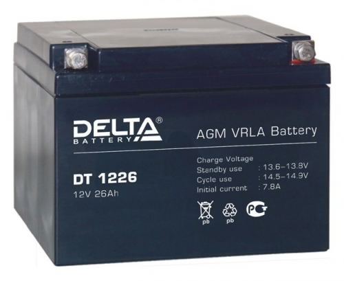 Аккумулятор Delta DT 1226 12В 26Ач 167x175x126 мм Обратная (-+)