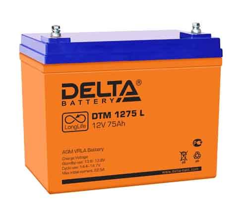 Аккумулятор Delta DTM 1275 L 12В 75Ач 258x166x215 мм Прямая (+-)