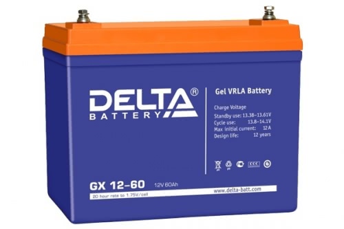Аккумулятор Delta GX 12-60 12В 60Ач 258x166x235 мм Прямая (+-)
