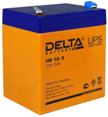 Аккумулятор Delta HR 12-5 12В 5Ач 90x70x107 мм Прямая (+-)