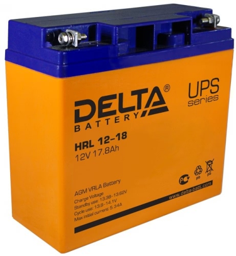 Аккумулятор Delta HRL 12-18 12В 18Ач 181x77x167 мм Прямая (+-)