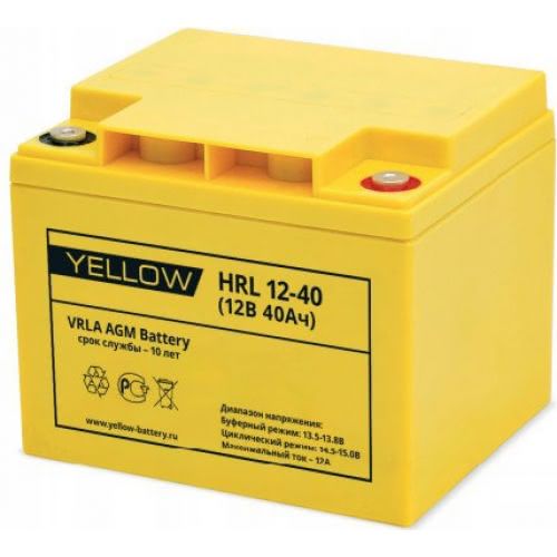 Аккумулятор Yellow HRL 12-40 YL 12В 40Ач 197x165x170 мм Обратная (-+)
