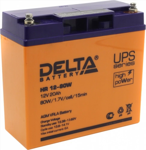 Аккумулятор Delta HR 12-80 W 12В 20Ач 181x76x166 мм Обратная (-+)