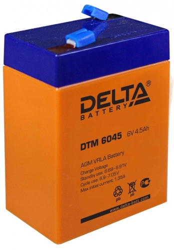 Аккумулятор Delta DTM 6045 6В 4,5Ач 70x47x107 мм Прямая (+-)
