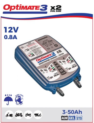 Зарядное устройство OptiMate 3 DUAL BANK (2x0,8A, 12V), TM450