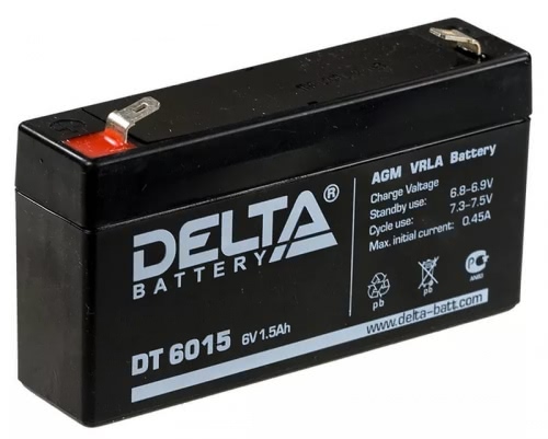 Аккумулятор Delta DT 6015 6В 1,5Ач 97x24x58 мм Прямая (+-)