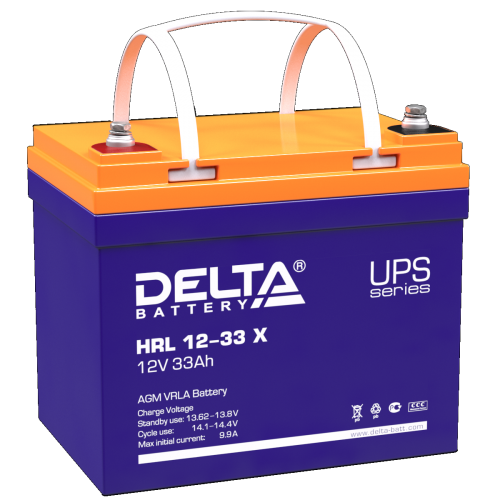 Аккумулятор Delta HRL 12-33 X 12В 33Ач 195x130x168 мм Прямая (+-)