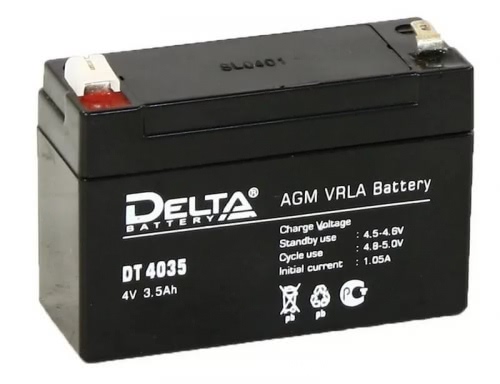 Аккумулятор Delta DT 4035 4В 3,5Ач 90x34x66 мм Прямая (+-)