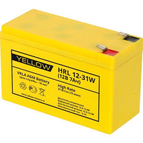 Аккумулятор Yellow HRL 12-31W YL 12В 7Ач 151x65x100 мм Прямая (+-)