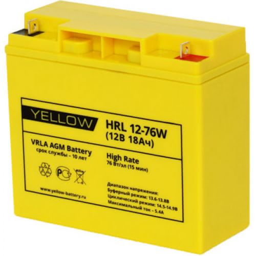 Аккумулятор Yellow HRL 12-76W YL 12В 18Ач 181x77x167 мм Обратная (-+)