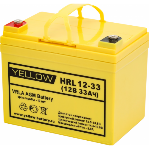 Аккумулятор Yellow HRL 12-33 YL 12В 33Ач 195x130x166 мм Прямая (+-)